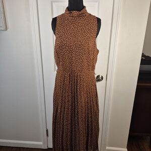 Just Taylor Brown Polka Dot Pleated Maxi Dress Size 10